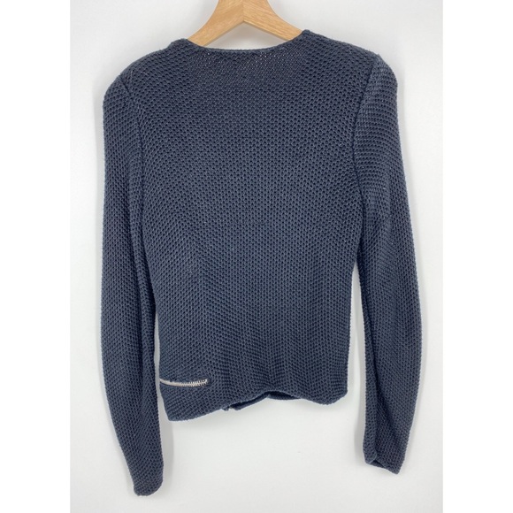 Maje Black Cotton Knit Moto Blazer Sweater - Picture 4 of 8